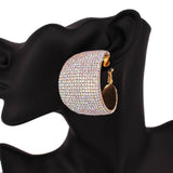 Rhinestone Pave Hoop Evening Earrings: Gold Rainbow