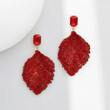 Rouge  Rhinestone Encrusted Leaf Earrings