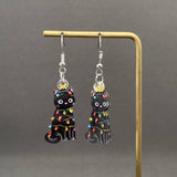 Christmas String Light Black Cat Dangle Earrings