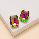 Rectangular Cut Crystal Stud Earrings: Blue
