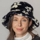 Floral Printed Faux Fur Bucket Hat: ORA / One Size