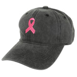 Breast Cancer Awareness Ribbon Embroidered Denim Fit Cap: Pink