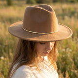 Flat Brim Herringbone Chain Fedora Fashion Hat: BK