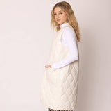 Quilted Padded Long Zipper Vest: IVY / One Size