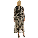 PLUS SIZE ZEBRA PRINT MESH DUSTER & MIDI DRESS SET: TANBK / 2X