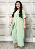Full Cross-Over Front Short Sleeves and Wide Leg Pants Set : Orange