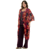 PLUS SIZE 3PC CARDIGAN TANK, PANT NECKLACE SET: Eggplant/Plum/Rust / 2XL