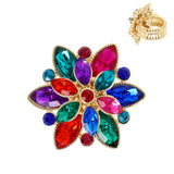 Floral Crystal Gemstone Cocktail Stretch Ring : Navy