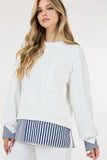 Contrast Ruffle Layered Long Sleeve Sweater: BLACK / L/XL