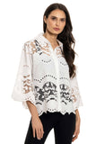 A104-W - Collared Lace Top: XL