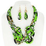 African Print Fabric Bib Necklace And Earrings Set: Fuchsia