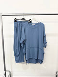 PURE COTTON SET WITH DISTRESSED SLEEVES AND BAGGY PANTS: Lime