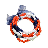 6PCS - Game Day Beaded Stretch Bracelets: Blue/White