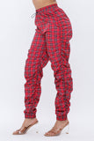 Plus Size Plaid Print Windbreaker Drawstring Jogger Pants: Red / 2-2-2 (1XL-2XL-3XL)