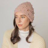 Women's Solid Faux Peal Knitted Beanie Hat: GRN / One Size