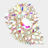 Oversize Multi Stone Floral Pin Brooch: Purple