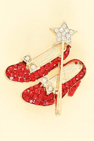 Iconic Rhinestone Red Slippers Brooch Pin