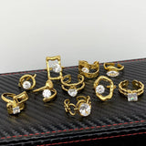 Zircon Inlaid Irregular Geometry 18K Gold Plated SS Ring - FGS: J