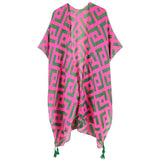 Kimono Lux Geo Print Pink and Green for Women: Pink and Green / Multi Tone / 35.4 x 35.4 inches