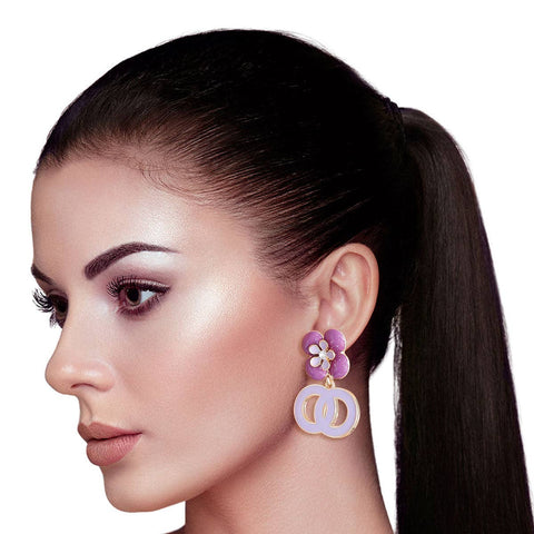 Lavender Flower Designer Earrings: Gold / Color / 1.5 inches