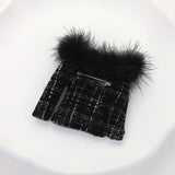 Fuzzy Fur Trim Tweed Jacket Pin Brooch
: Lavender