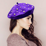 Pearl Embellished Tam Beret Hat: Rust