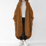 Women's Oversized Hooded Long Button Front Coat: Red / XL