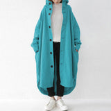 Women's Oversized Hooded Long Button Front Coat: Red / XL