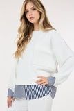 Contrast Ruffle Layered Long Sleeve Sweater: BLACK / L/XL