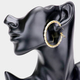 Rectangle Stone Cluster Hoop Earrings: ROSE GOLD/CLEAR