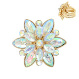 Floral Crystal Gemstone Cocktail Stretch Ring : Navy
