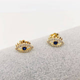 Cubic Zirconia Evil Eye Ear Studs: Silver