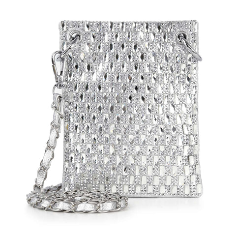 Petite Rhinestone Bling Crossbody Sling: Silver