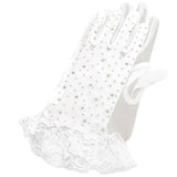 Race Deco Narrow Mesh Rhinestone Wrist Length Gloves: Black