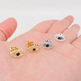 Cubic Zirconia Evil Eye Ear Studs: Silver