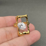 Zircon Inlaid Irregular Geometry 18K Gold Plated SS Ring - FGS: J