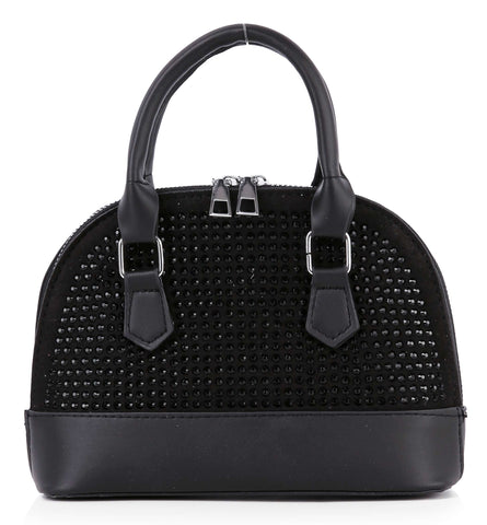 Sparkling Rhinestone Accented Mini Satchel: Black