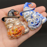 Halloween Pumpkin & Cat Witch Brooch: Orange