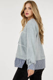Contrast Ruffle Layered Long Sleeve Sweater: BLACK / L/XL