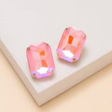 Rectangular Cut Crystal Stud Earrings: Blue