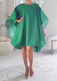 Wing Dress/Faux Silk/Poncho Dress/ Wing Sleeves-25032 Green: Plus size