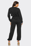 French Terry Color Block Denim Detail Top Pockets Pants Set: MOCHA / 2-2-2 (S-M-L)