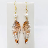 Colorful Double Butterfly Wings Dangle Earrings: Pearl-Light Green