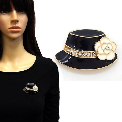 Rose Flower Hat Brooch Pin: Gold-Black