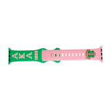 AKA Sorority Pink and Green Watch Band Strap Women: Pink and Green / Rhodium / Adjustable