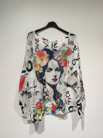PESS PRINT PE25 flowers woman - boat neck: Multicoloured / T(36-42)