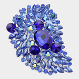 Oversize Multi Stone Floral Pin Brooch: Purple