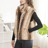 Deer Pattern Soft Faux Fur Zip-Up Vest with Pockets: COFFEE / One Size