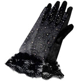 Race Deco Narrow Mesh Rhinestone Wrist Length Gloves: Black