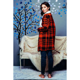PLAID FUR LINED CARDIGAN COAT WITH WIDE COLLARS: RUST / S/M